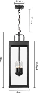 Large Outdoor Pendant Lantern Light Fixture for Front Porch, 24 Inch 3-Light Black Exterior Hanging Chandelier with Clear Glass, Outdoor Indoor Pendant Lamp for Patio, Gazebo, Entryway, Doorway by CozyNest Decor