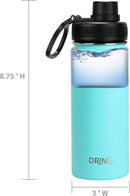 DRINCO Stainless Steel Water Bottle Spout Lid Vacuum Insulated Double Wall Water Bottle Wide Mouth (40oz 32oz 22oz 18oz 14oz) Leak Proof Keeps Cold or Hot (18 oz, 18oz Teal) by CozyNest Decor