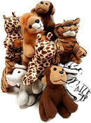 Suede Jungle/Zoo Animals, Assorted Suede Plush Jungle Animals (12 Piece Set) by TinyTreasures Baby Boutique