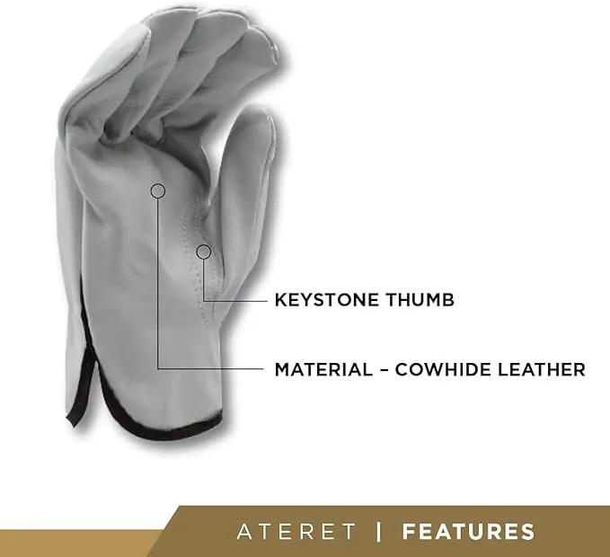 ATERET 36 Pairs Medium Heavy Duty Durable Cowhide Leather Work Gloves I Driver Gloves for Truck Driving, Warehouse, Gardening, Farming, photo 2 of 7