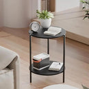 Side Table, Round End Table with 2-Layer Storage Rack, 15.7" Small Spaces Circle Table, Metal Frame Design Small Side Tables, for Living Room, Bedroom, Black by CozyNest Decor