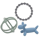 WeeSprout Silicone Baby Teether Toys for Infant Babies and Toddlers, Cute Ring, Puppy Dog, and Ball, Soft and Flexible, BPA Free, Boys and Girls (Matte Dark Gray, Blue & Green) by TinyTreasures Baby Boutique