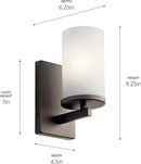 Kichler Crosby 9.25" 1 Light Wall Sconce with Satin Etched Cased Opal Olde Bronze®, 4.5" by CozyNest Decor