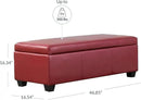BELLEZE Storage Faux Leather Ottoman, 47 Inch Bench Bedroom Bench with Safety Close Hinge, Extra Long Ottoman with Storage for Living Room, Entryway, Hallway, Foot Rest, Support 300lbs - Red by CozyNest Decor