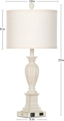 27" Farmhouse 3 Way Dimmable Touch Table Lamp Set of 2 Rustic Classic Bedside Nightstand Wood Lamps for Living Room Bedroom with USB C+A Ports Washed White (2 Bulbs Included) by CozyNest Decor