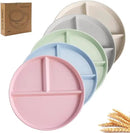 9" Unbreakable Divided Plates Set of 5, Wheat Straw Plate Reusable Dinnerware Portion Control Plates, Round Bariatric Plastic Plate for Kids Adults, BPA-free, Dishwasher Safe by CozyNest Decor