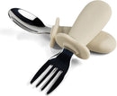 Ali+Oli Spoon & Fork Learning Set for Toddlers (Khaki) 6m+ Grab Easy BPA Free Food-Grade Silicone Handle, Kids Silverware Self Feeding Baby Utensils, Multi-stage Baby Feeding Set Ergonomic Design by TinyTreasures Baby Boutique