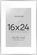 Homeforia 16x24 Silver Picture Frames, High End Metal 16x24 Poster Frame with Mat 12x18 in Photo, 16 x 24 Silver Frame Matted to 12 by 18 Print, 24x16 Hanging Frame, Tempered Glass, Wall Kit, Set of 1 by CozyNest Decor