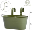 5 Pack Metal Hanging Flower Pots for Railing Fence，Outdoor Balcony Rail Planter with Garden Tools Detachable Hooks Drainage Holes for Deck Garden Home Decor Green by GreenHaven Gardens