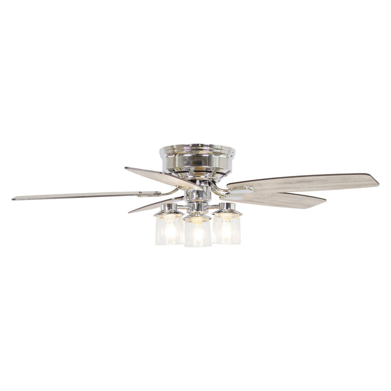 52" Bangatore Traditional Chrome Flush Mount Reversible Ceiling Fan with Lighting and Remote Control