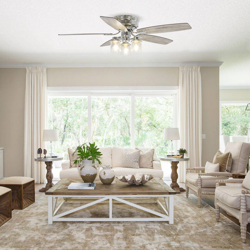 52" Bangatore Traditional Chrome Flush Mount Reversible Ceiling Fan with Lighting and Remote Control