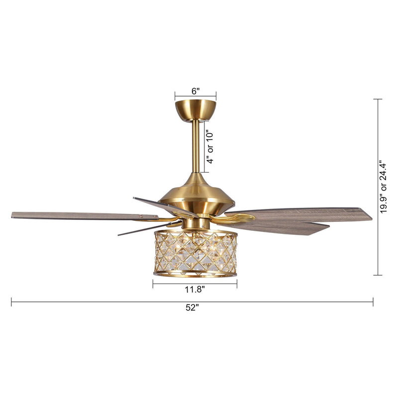 52" Cochin Modern Downrod Mount Reversible Crystal Ceiling Fan with Lighting and Remote Control