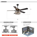 52" Dicken Modern Downrod Mount Reversible Crystal Ceiling Fan with Lighting