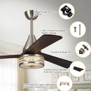 52" Farmhouse Satin Nickel Downrod Mount Reversible Crystal Ceiling Fan with Lighting and Remote Control