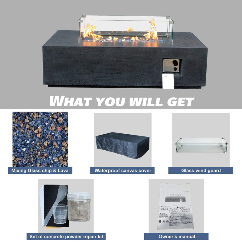 Alora 52" Outdoor Concrete Liquid Propane Rectangular Fire Pit Table (SAK84314)