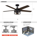52" Kolkata Industrial Downrod Mount Reversible Ceiling Fan with Lighting and Remote Control