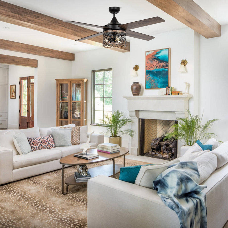 52" Mirelle Farmhouse Downrod Mount Reversible Ceiling Fan with Lighting and Remote Control