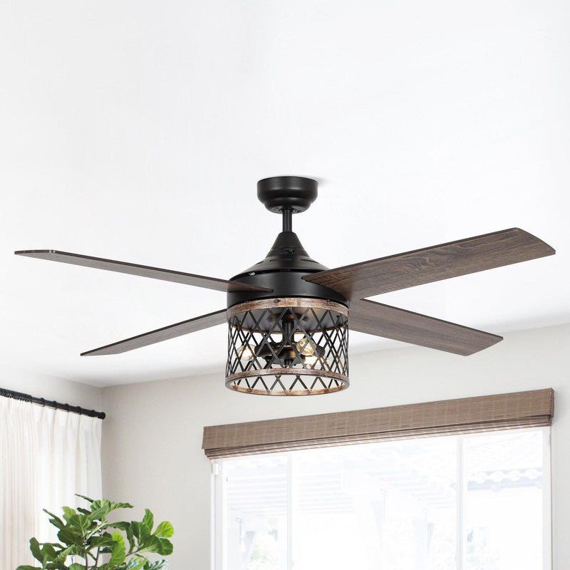 52" Mirelle Farmhouse Downrod Mount Reversible Ceiling Fan with Lighting and Remote Control