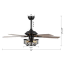52" Paquette In Indoor Matte Black Industrial Ceiling Fan with Remote Control and Light Kit by Parrot Uncle