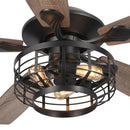 52" Paquette In Indoor Matte Black Industrial Ceiling Fan with Remote Control and Light Kit by Parrot Uncle
