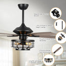 52" Paquette In Indoor Matte Black Industrial Ceiling Fan with Remote Control and Light Kit by Parrot Uncle