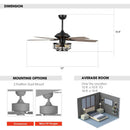 52" Paquette In Indoor Matte Black Industrial Ceiling Fan with Remote Control and Light Kit by Parrot Uncle