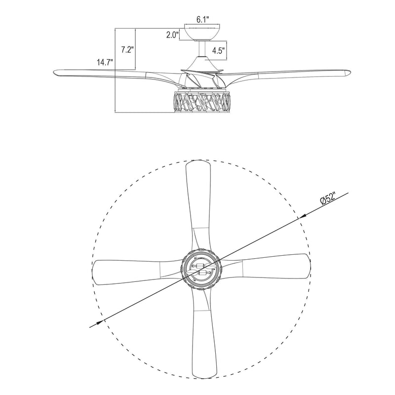 52" Tata Nagar Farmhouse Downrod Mount Reversible Crystal Ceiling Fan with Lighting and Remote Control