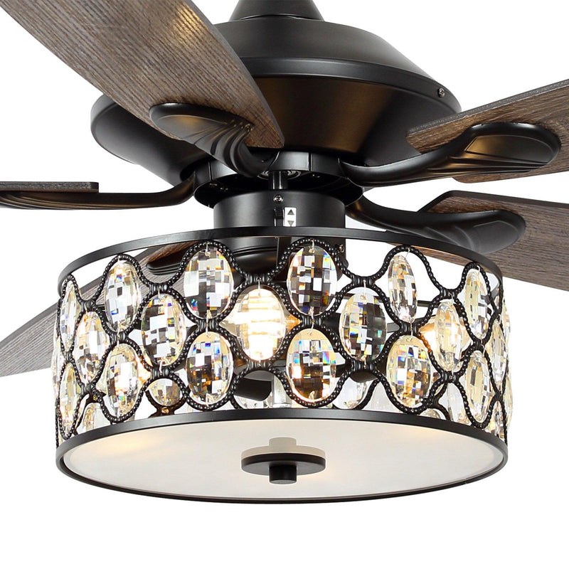 52" Tibuh Modern Downrod Mount Reversible Crystal Ceiling Fan with Lighting and Remote Control