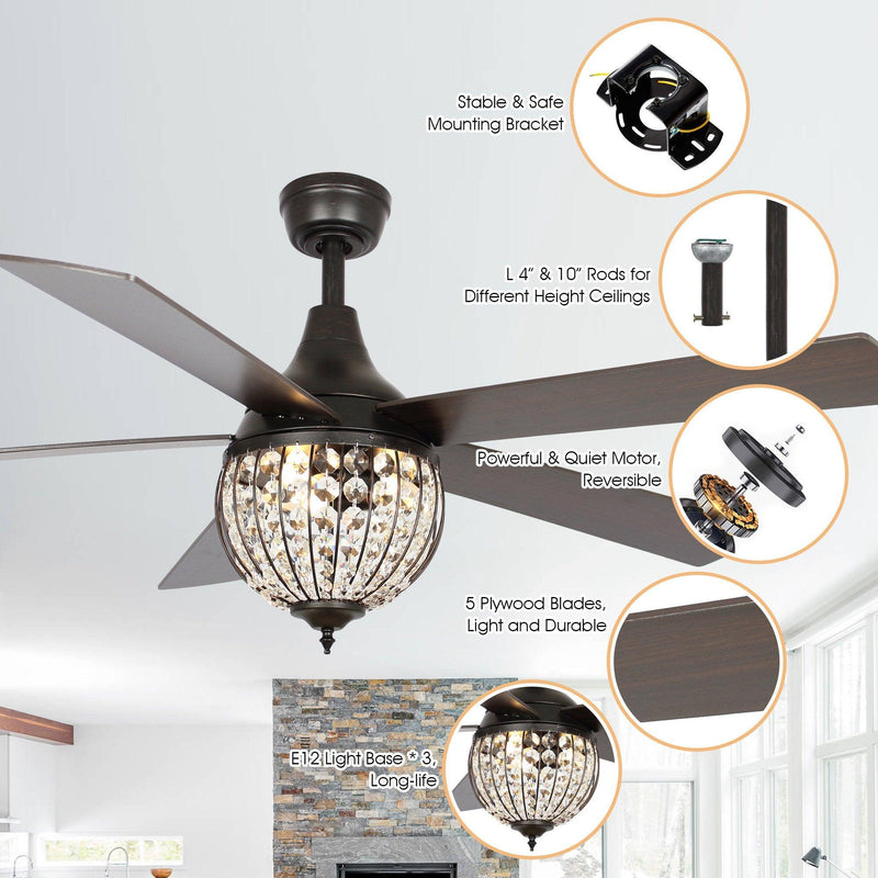52" Varanasi Traditional Downrod Mount Ceiling Fan with Lighting and Remote Control