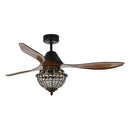 52" Vicky Indoor 3-Blade Rustic Crystal Ceiling Fan with Remote And Light Kit Included