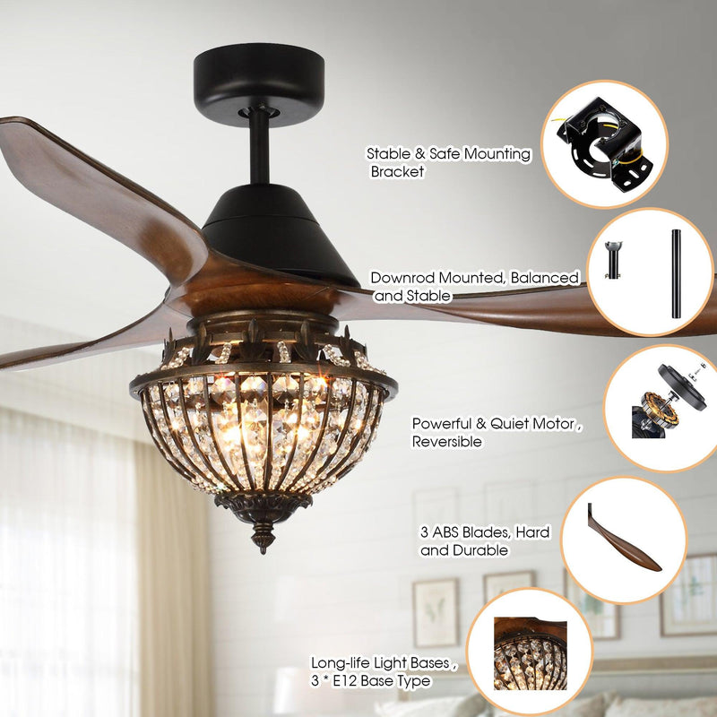 52" Vicky Farmhouse DC Motor Downrod Mount Reversible Ceiling Fan with Lighting and Remote Control