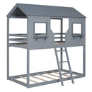 Twin Over Twin Bunk Bed With Roof, Window, Guardrail, Ladder by Unique Piece Furniture