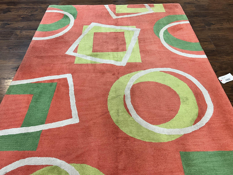 Abstract Rug 6x9, Modern Contemporary Rug, Red-Orange Green