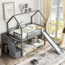 Twin Over Twin House Bunk Bed With Convertible Slide, Storage Staircase by HouseOfZazla