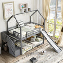 Twin Over Twin House Bunk Bed With Convertible Slide, Storage Staircase by Unique Piece Furniture
