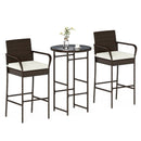 3 Piece Outdoor Bar Set with 2 Seat Cushions for Porch Yard-White by LJGDeals