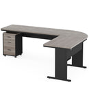 L-Shaped Executive Desk With Reversible Design, 3 Drawer Mobile File Cabinet For Home Office Workstation - Gray / Black by HouseOfZazla