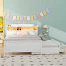 Full Size Platform Bed With Storage LED Headboard, Twin Trundle And 3 Drawers - White by HouseOfZazla