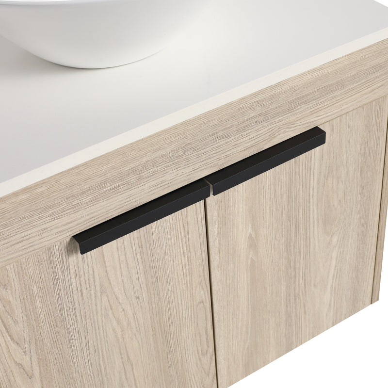 24" Modern Design Float Bathroom Vanity With Ceramic Basin Set, Wall Mounted White Oak Vanity With Soft Close Door, KD-PackingD-Packing Pieces