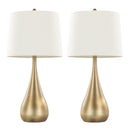 Pebble 29" Contemporary Metal Table Lamp Set in Gold with White Linen Shades - Set of 2
