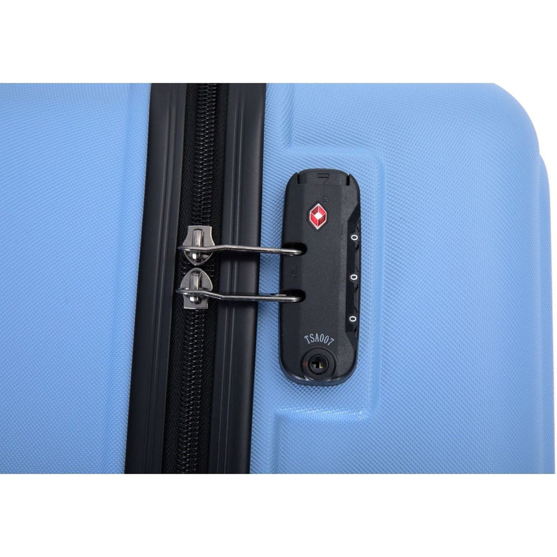 3 Piece Luggage Sets ABS Lightweight Suitcase with Two Hooks, Spinner Wheels, TSA Lock, (20/24/28) LIGHT BLUE