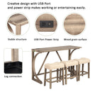 4-Piece Bar Table Set with Power Outlet, Dining Bar Table and Chairs Set, Bar Table Set with 3 Padded Stools for Living Room, Dining Room, Game Room, Brown by Montret
