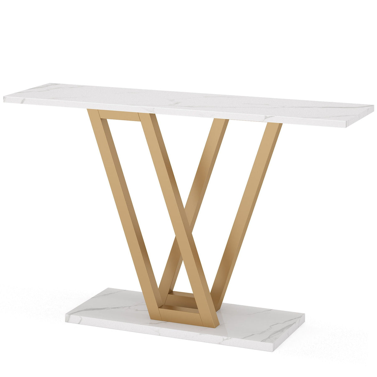 Console Table With Top With V Leg Frame For Hallway, Living Room - White / Gold, photo 7 of 11