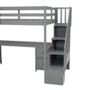 Loft Bed Frame With Built In Desk And Double Storage Drawers