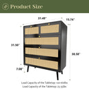 4 Drawer Dresser, Modern Rattan Dresser Chest with Wide Drawers and Metal Handles, Farmhouse Wood Storage Chest of Drawers for Bedroom, Living Room, Hallway, Entryway