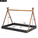 Full Size Tent Floor Bed With Triangle Structure, Low Profile Design - Black / Brown by Unique Piece Furniture