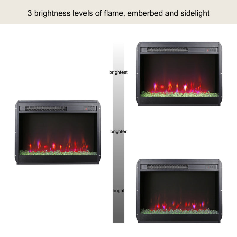 23 inch electric fireplace insert, ultra thin heater with crystal & realistic flame, remote control with timer, overheating protection,with side light