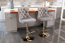 A&A Furniture,Golden Swivel Velvet Barstools Adjusatble Seat Height from 25-33 Inch, Modern Upholstered Bar Stools with Backs Comfortable Tufted for Home Pub and Kitchen Island（Gray,Set of 2） by Montret
