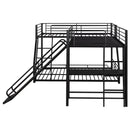 L-Shaped Twin Over Full Bunk Bed With Twin Loft, Built In Desk And Slide - Black by HouseOfZazla