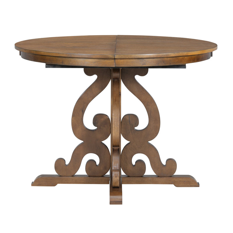 5-Piece Retro Functional Dining Set, 1 Extendable Table with a 16-inch Leaf and 4 Upholstered Chairs for Dining Room and Kitchen (Walnut)